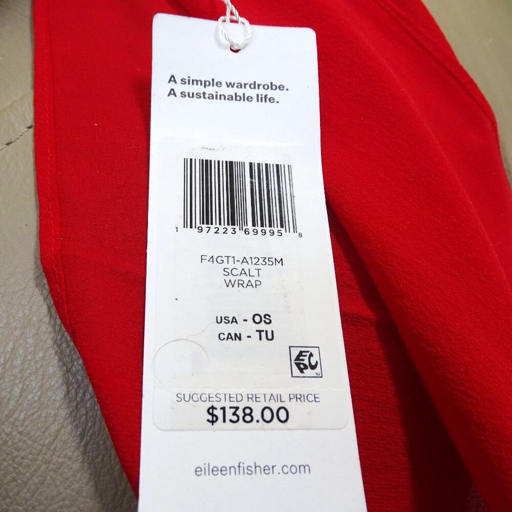 EILEEN FISHER Sheer Silk Georgette Wrap Boxy Fit Knee Length in Red - Picture 6 of 10